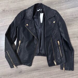Dex Black Leather Jacket with Gold Hardware
